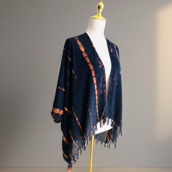 0131 / Black Brown Tie Dye Outer With Fringes - Picture 4 of 10